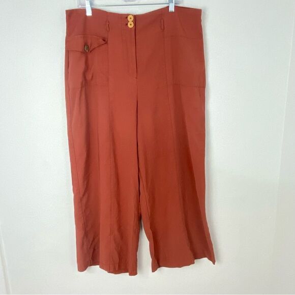 Versona Dark Rust Wide-Leg Ankle Pants Womens XL Lagen Look Boho Minimalist - Picture 1 of 13